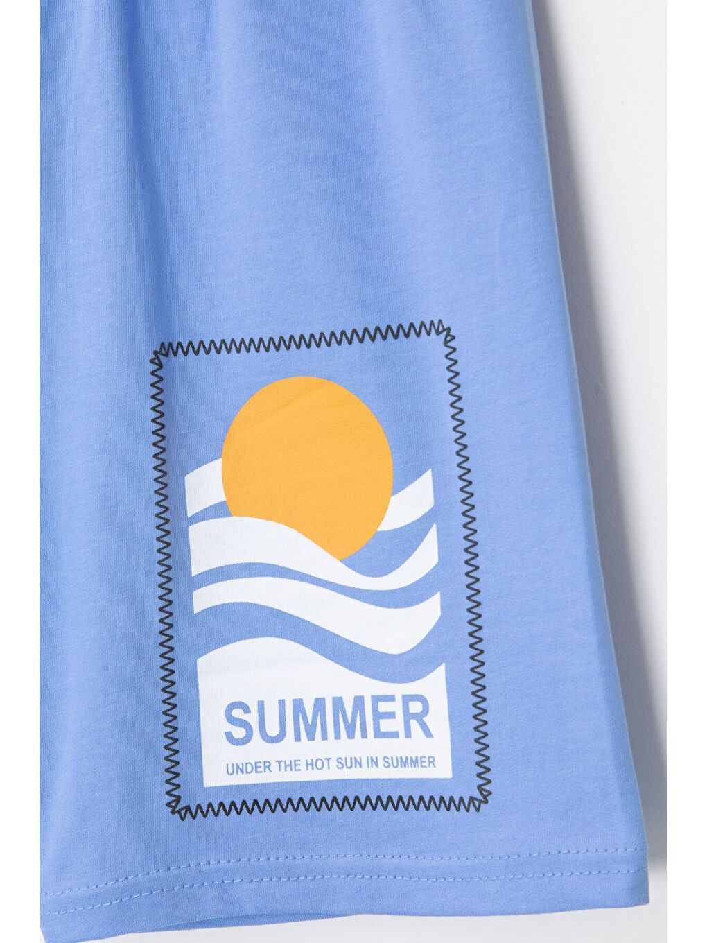 Mavi Çizgi Desenli Summer Baskı Erkek Çocuk Şortlu Tişörtlü Takım 23784-4