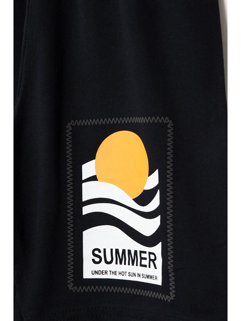 Siyah Çizgi Desenli Summer Baskı Erkek Çocuk Şortlu Tişörtlü Takım 23783-4