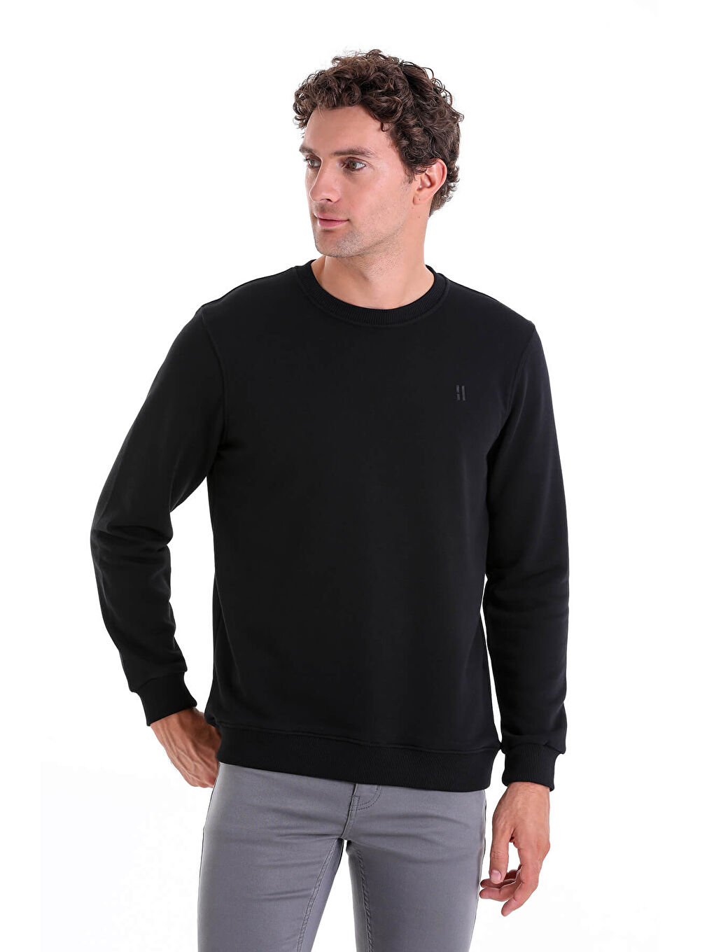 Hatemoğlu Siyah Regular Fit Düz Pamuklu Bisiklet Yaka Sweatshirt - 2