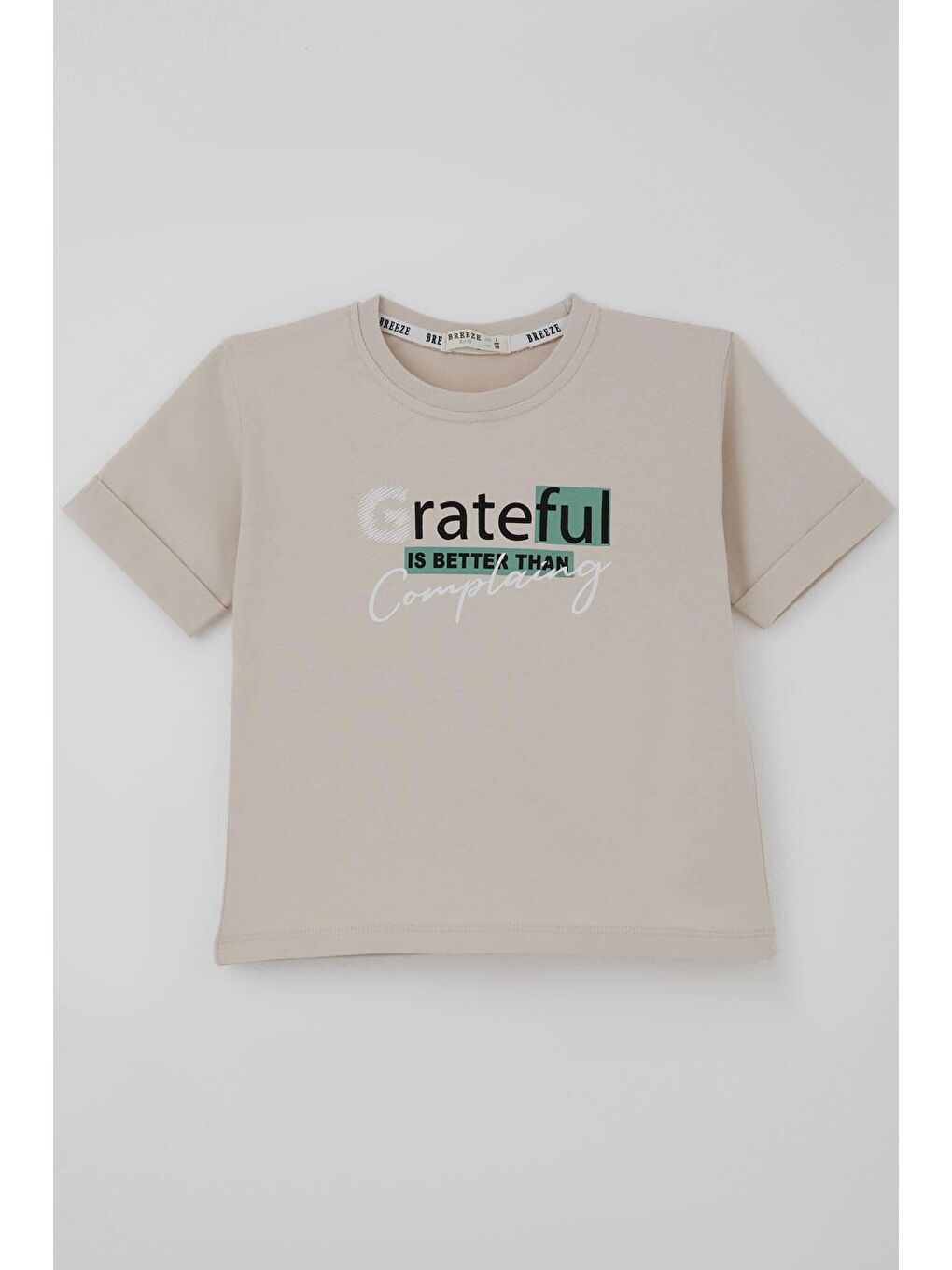 Erkek Çocuk Şortlu Takım Yazı Baskılı Bej (3-7 Yaş)-1