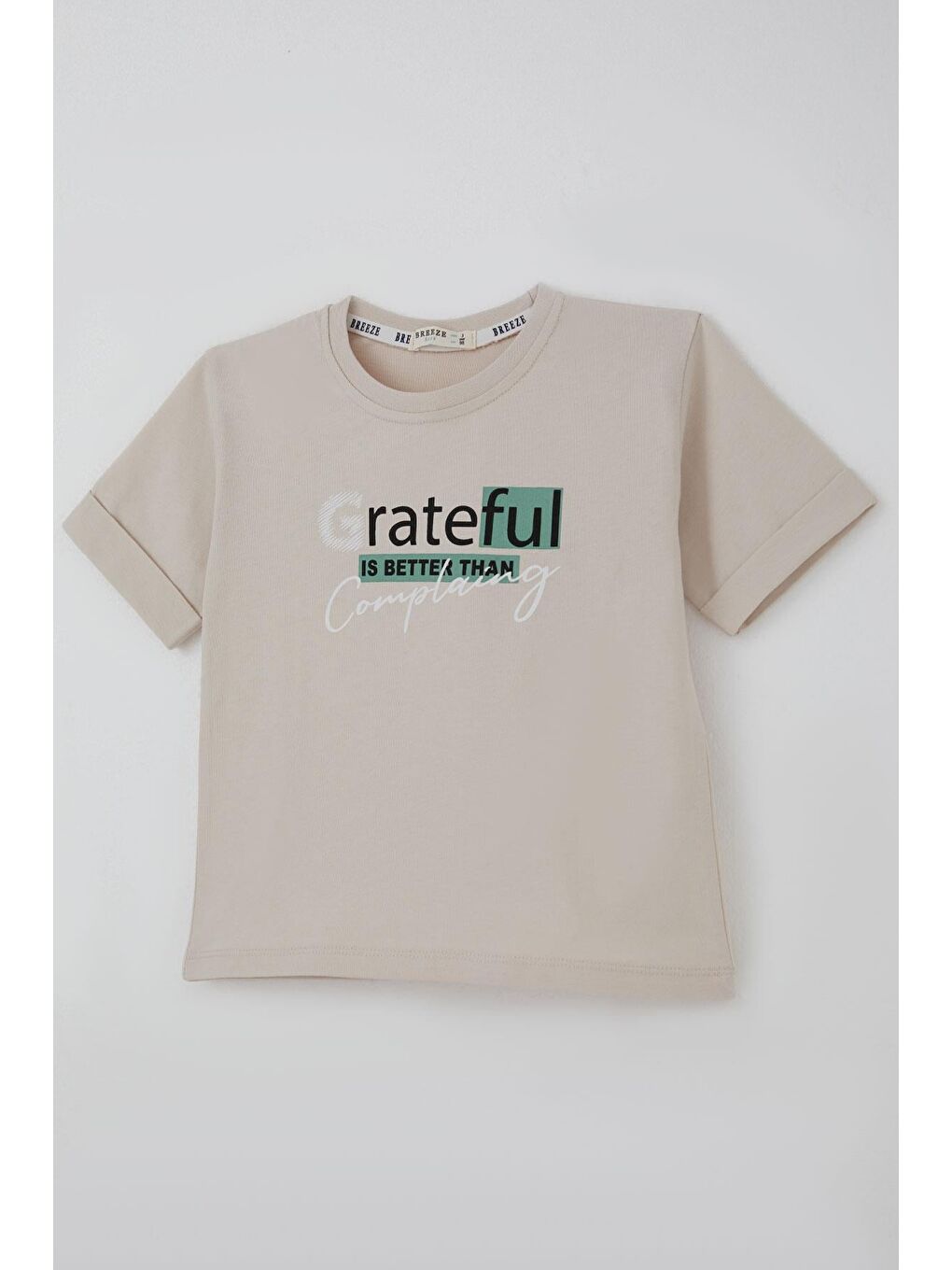 Erkek Çocuk Şortlu Takım Yazı Baskılı Bej (3-7 Yaş)-5