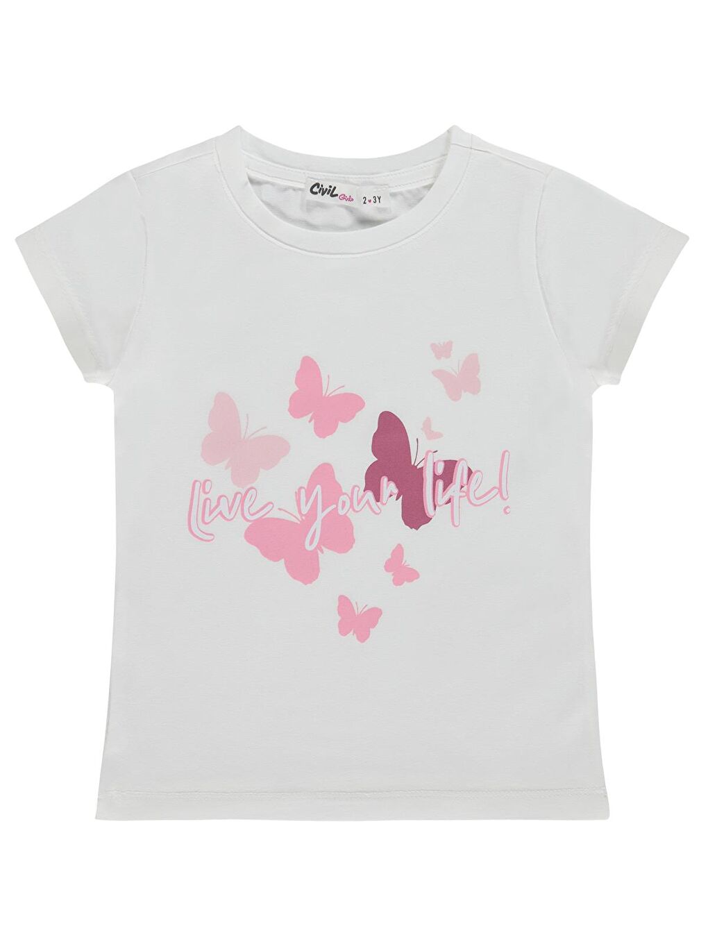 Girls Kelebek Baskılı 2-5 Yaş Tişört Km - Kırık Beyaz