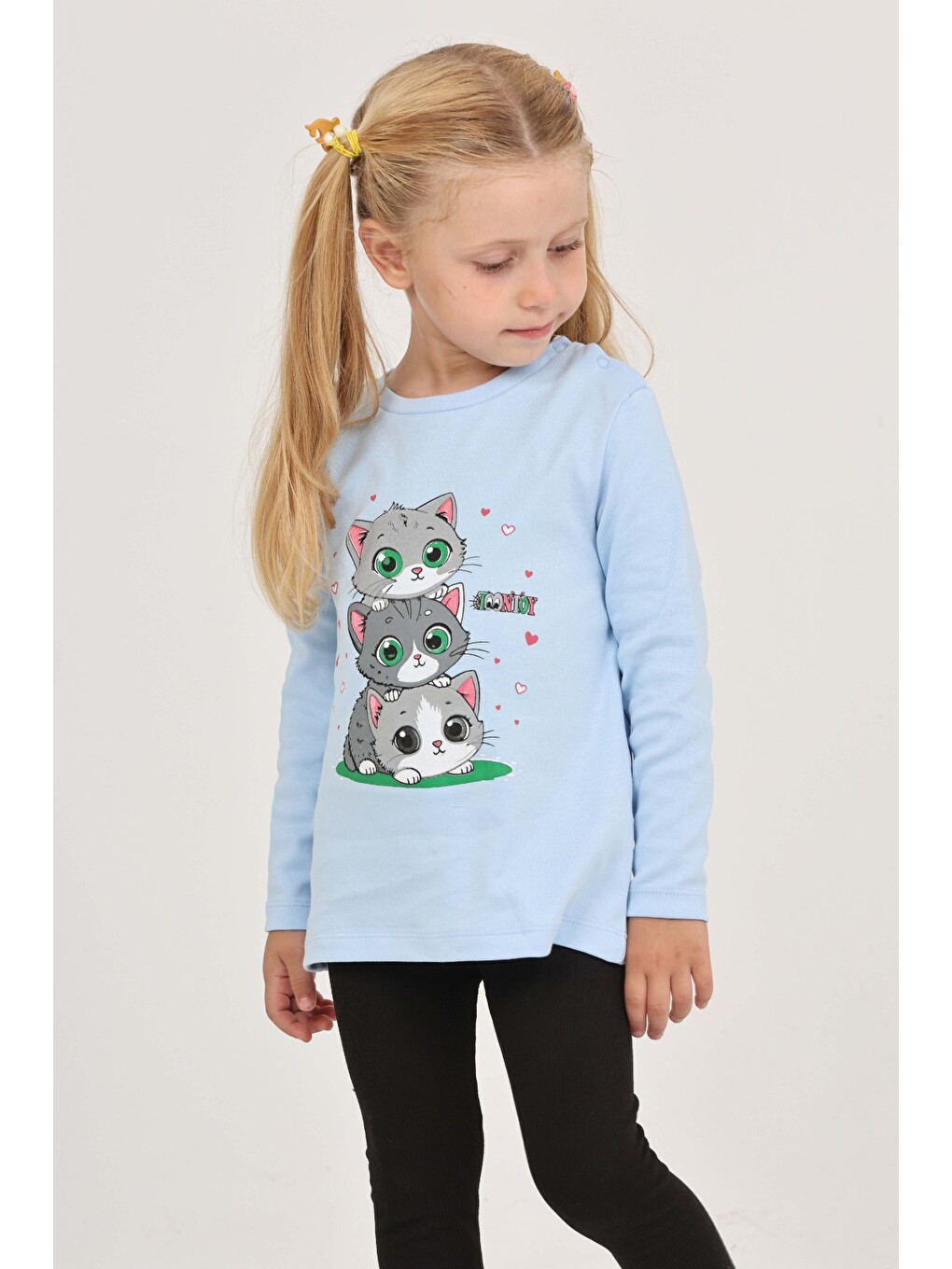 Mavi Kız Çocuk Üçlü Kedi Baskılı Sweatshirt-1
