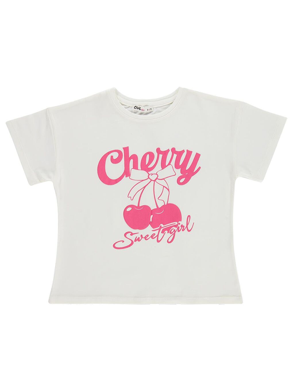 Girls Cheryy Baskılı 6-9 Yaş Tişört - Ekru