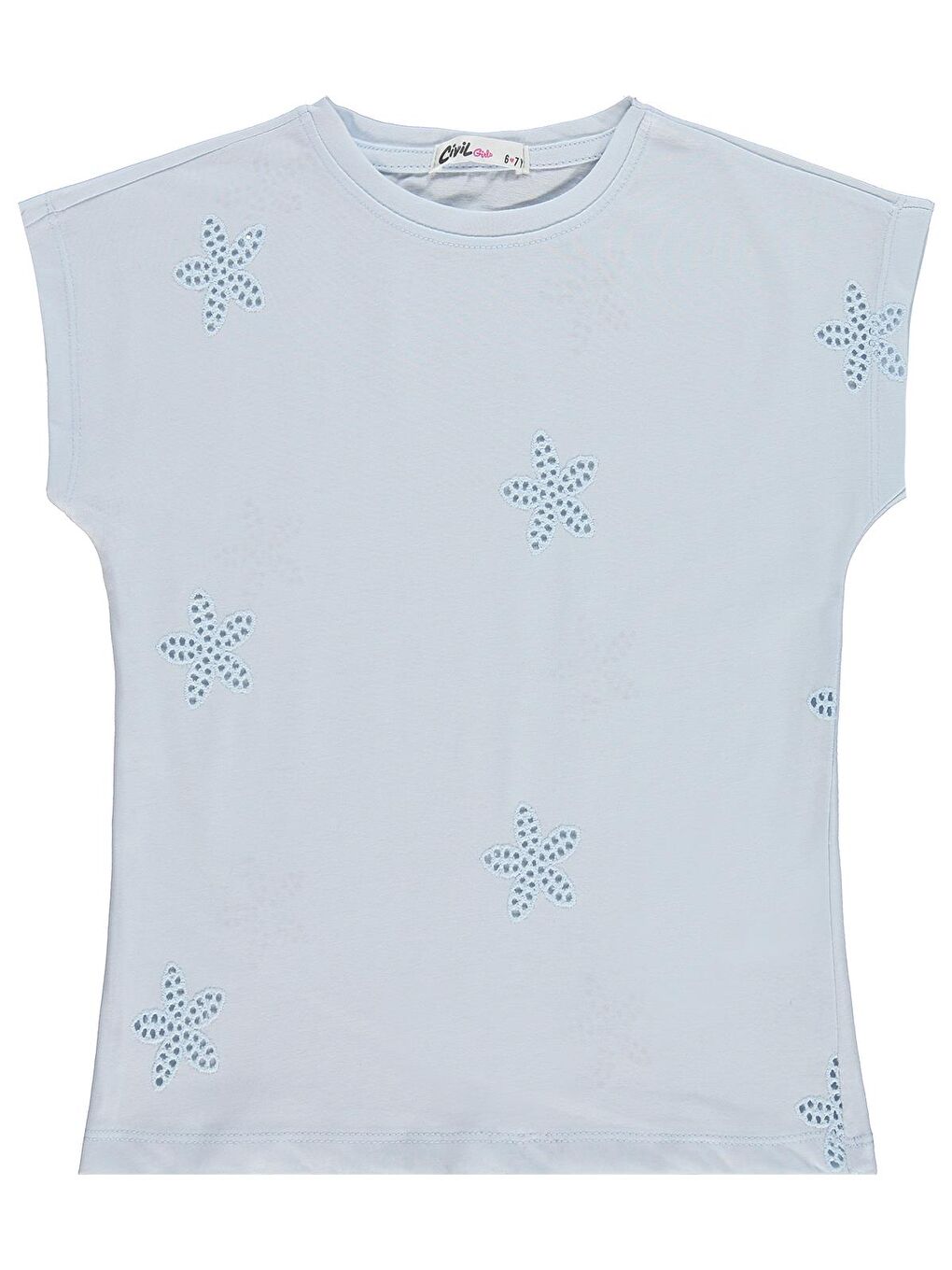 Girls Yıldız Desenli 6-9 Yaş Tişört - Mavi