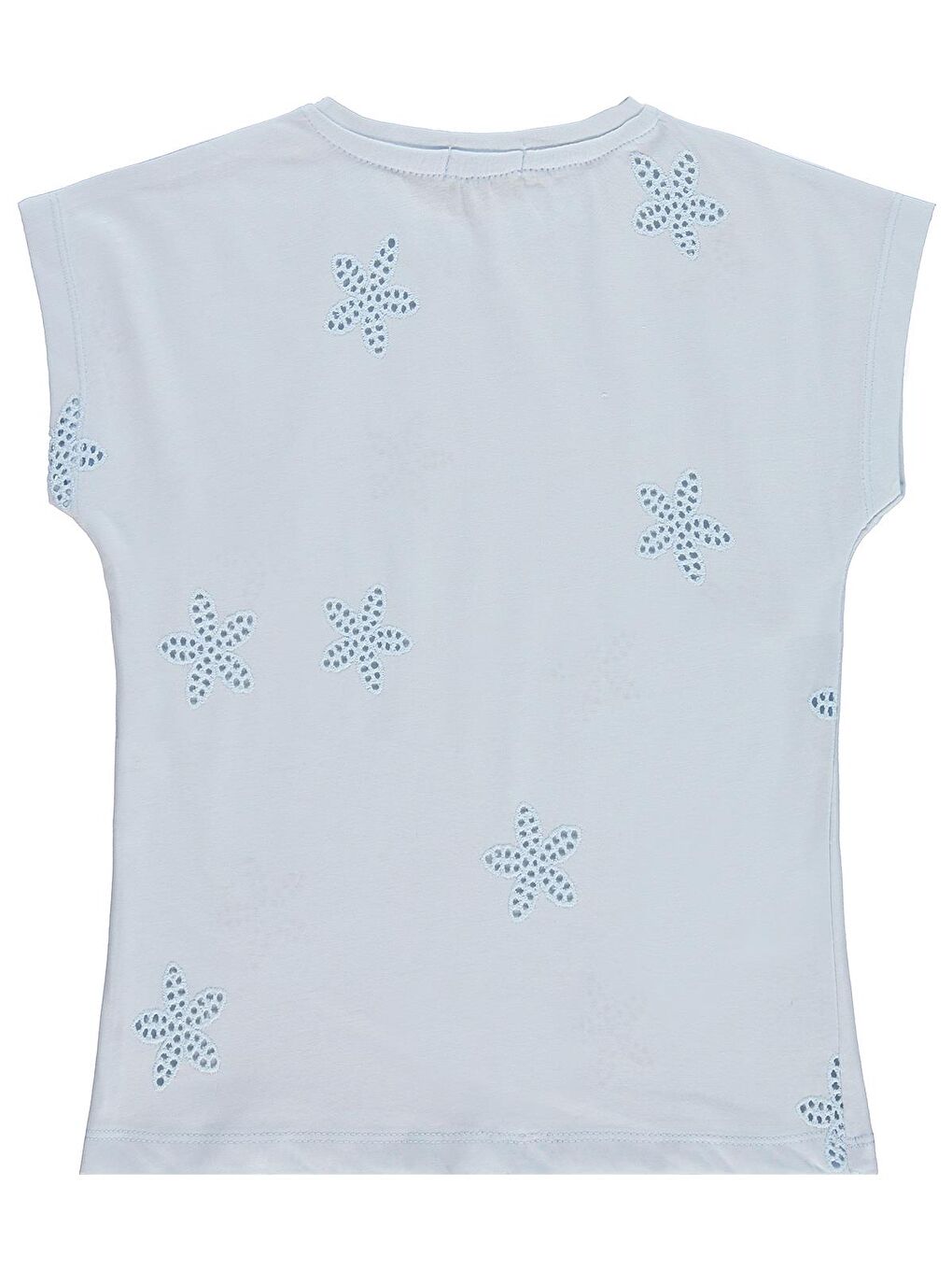 Girls Yıldız Desenli 6-9 Yaş Tişört - Mavi-1