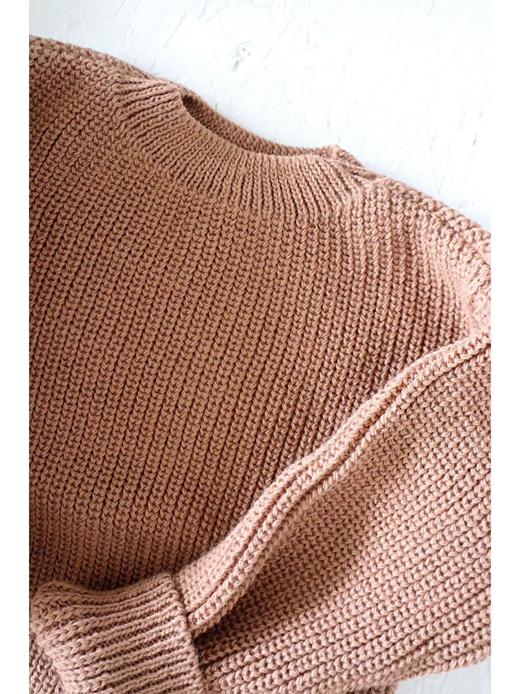 Kahverengi Unisex Bisiklet Yaka Örme Triko Kazak-1