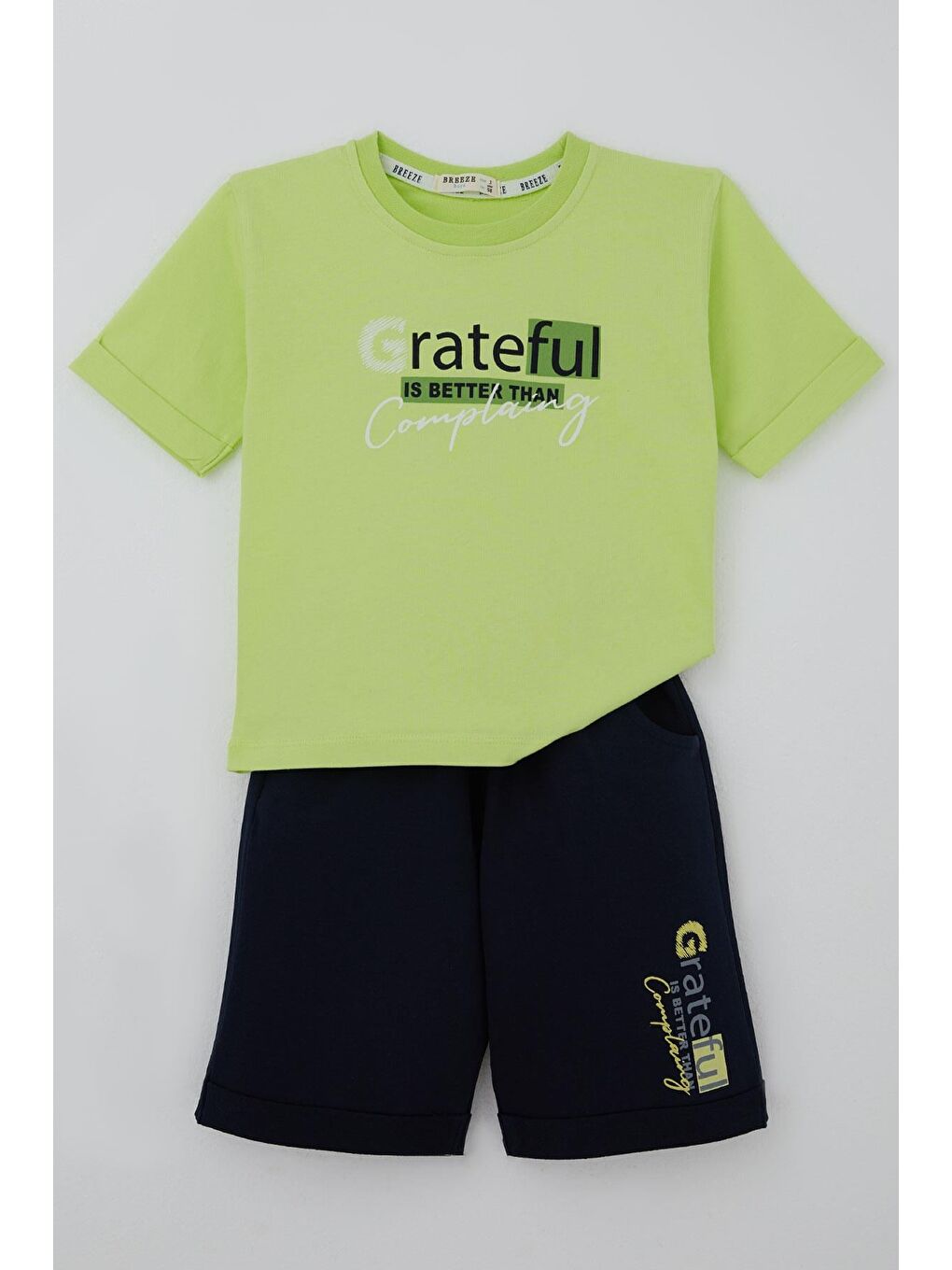 Erkek Çocuk Şortlu Takım Yazı Baskılı Fıstık Yeşili (3-7 Yaş)