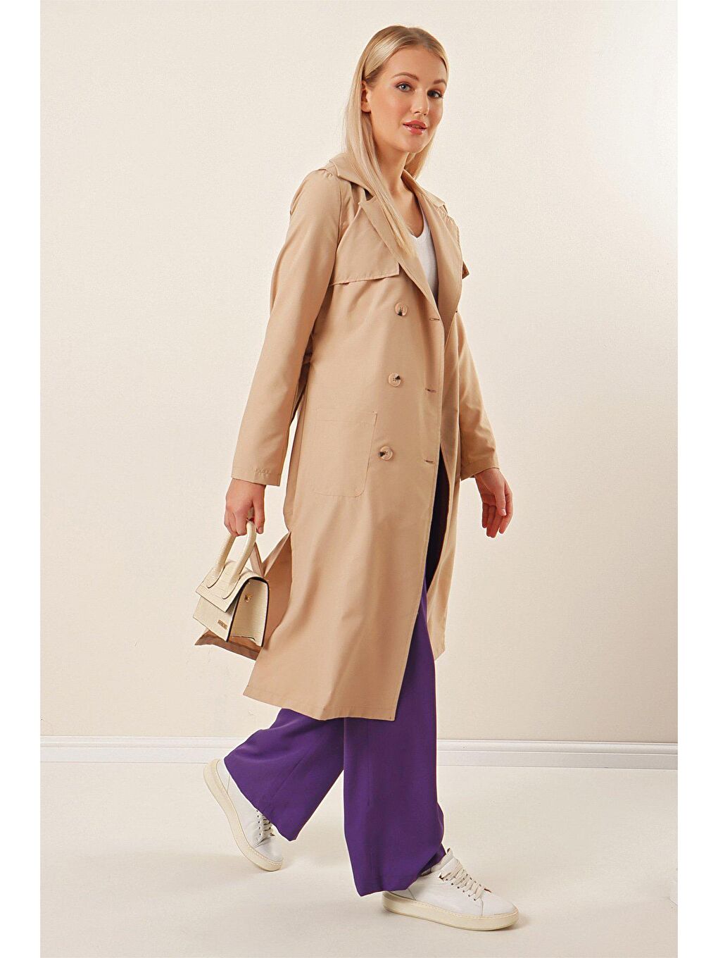 Bej Torba Cepli Trençkot Ceket-1