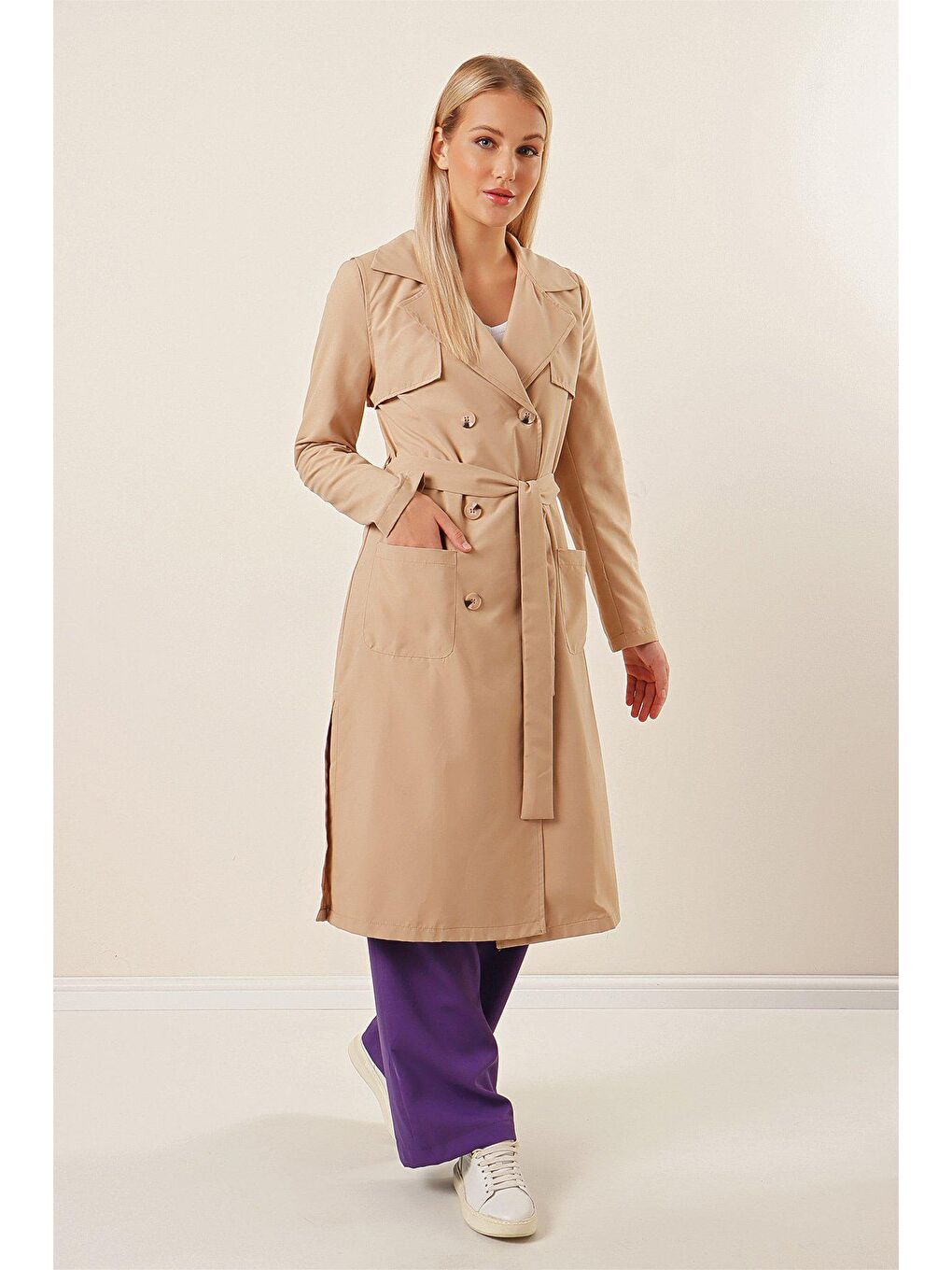 Bej Torba Cepli Trençkot Ceket-2