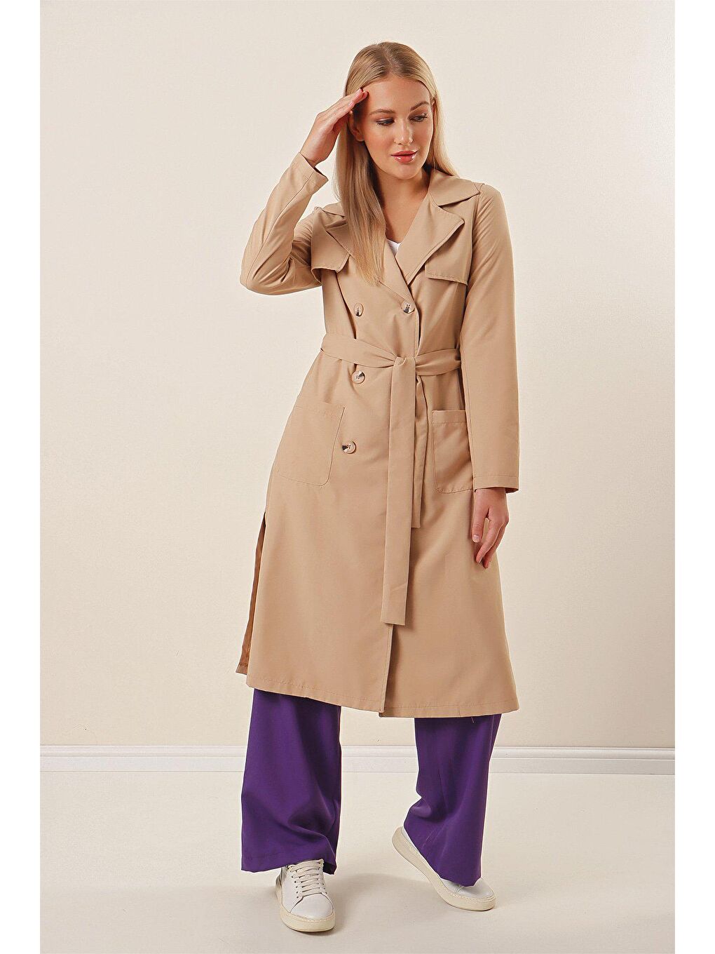 Bej Torba Cepli Trençkot Ceket-3