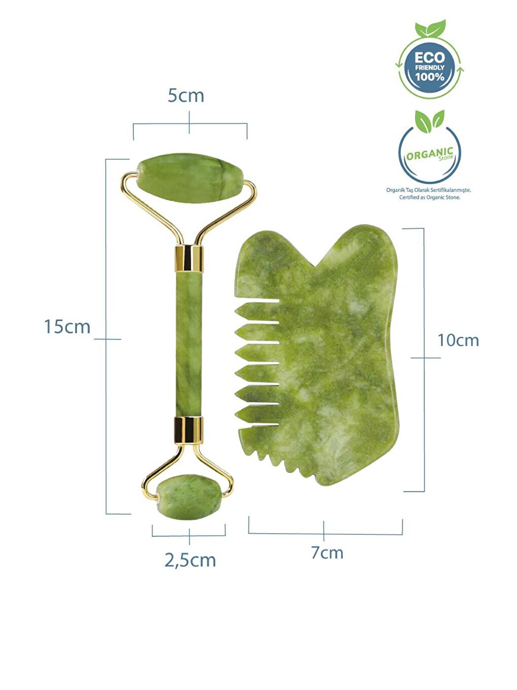 Seay Açık Yeşil Yeşim Face Roller Ve Çok Amaçlı Tarak Yeşim Gua Sha Yüz Masaj Aleti Doğal Taş Sertifikalı - 1