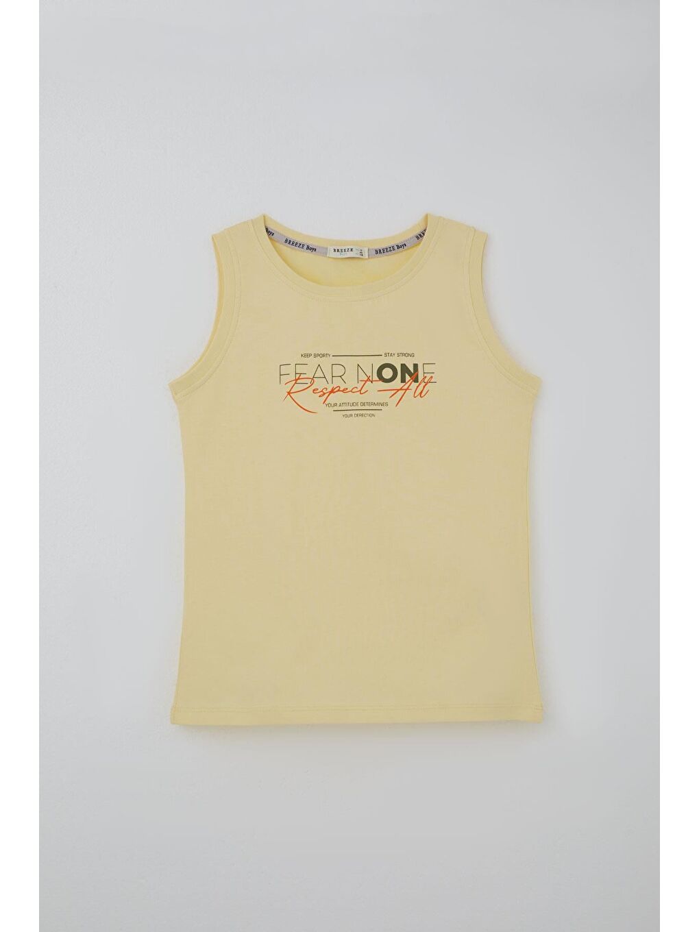 Erkek Çocuk Şortlu Takım Kolsuz Yazı Baskılı Şortu Çizgili Sarı (8-14 Yaş)-1