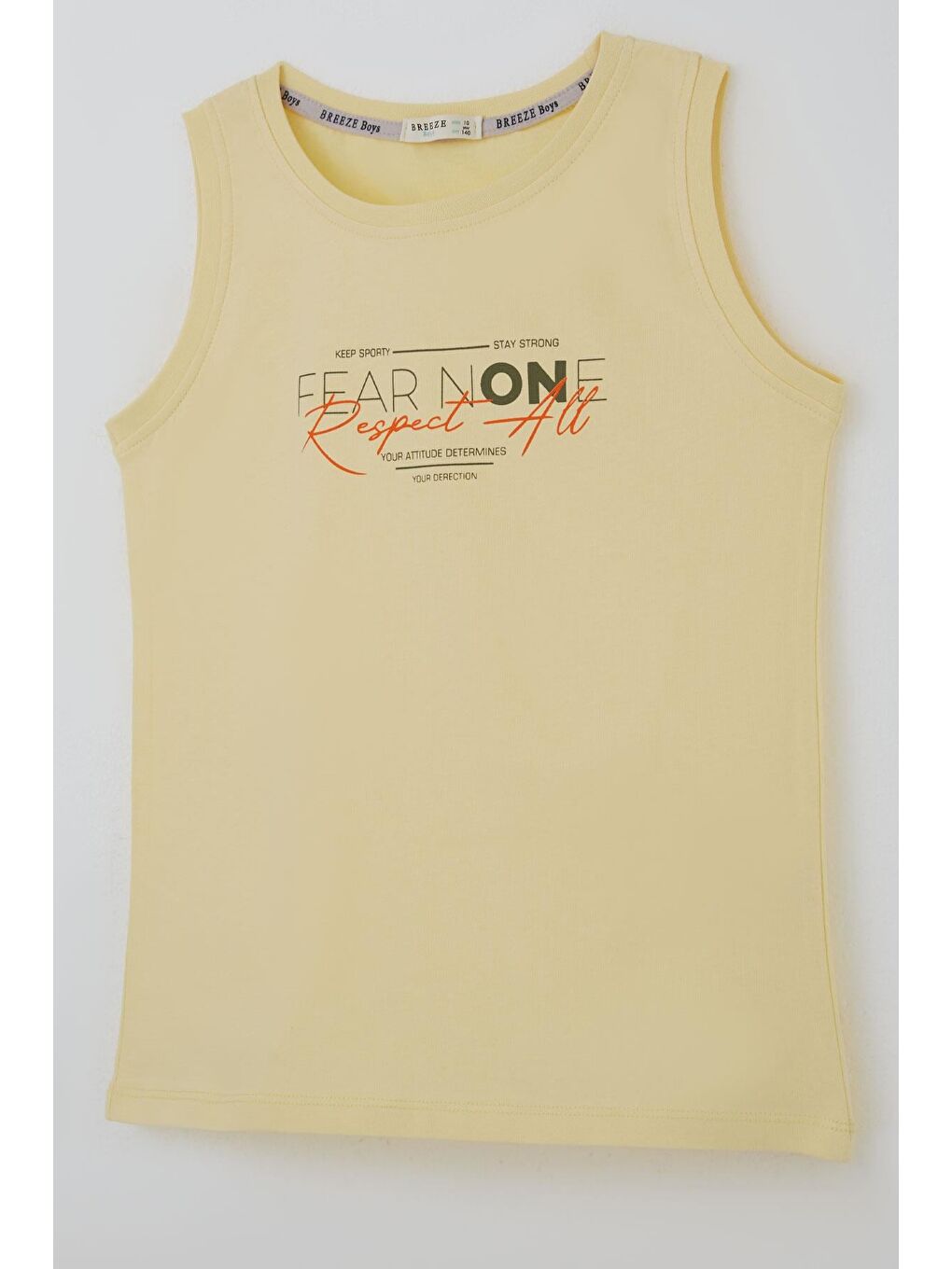 Erkek Çocuk Şortlu Takım Kolsuz Yazı Baskılı Şortu Çizgili Sarı (8-14 Yaş)-5