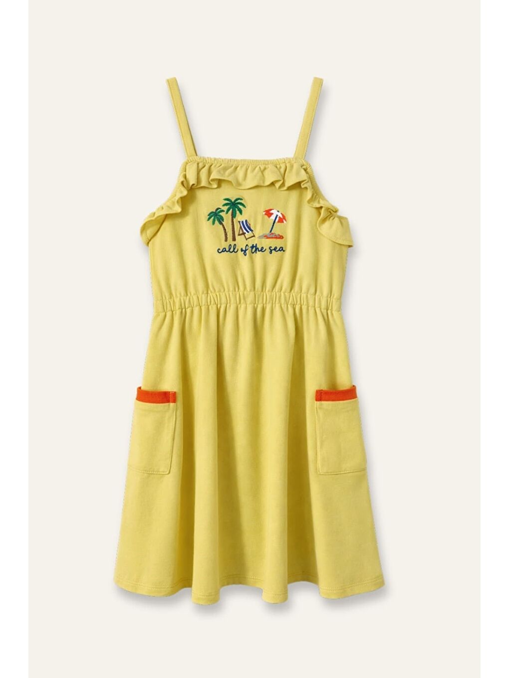 Kız Çocuk Nakışlı Örme Elbise  - Sarı-3