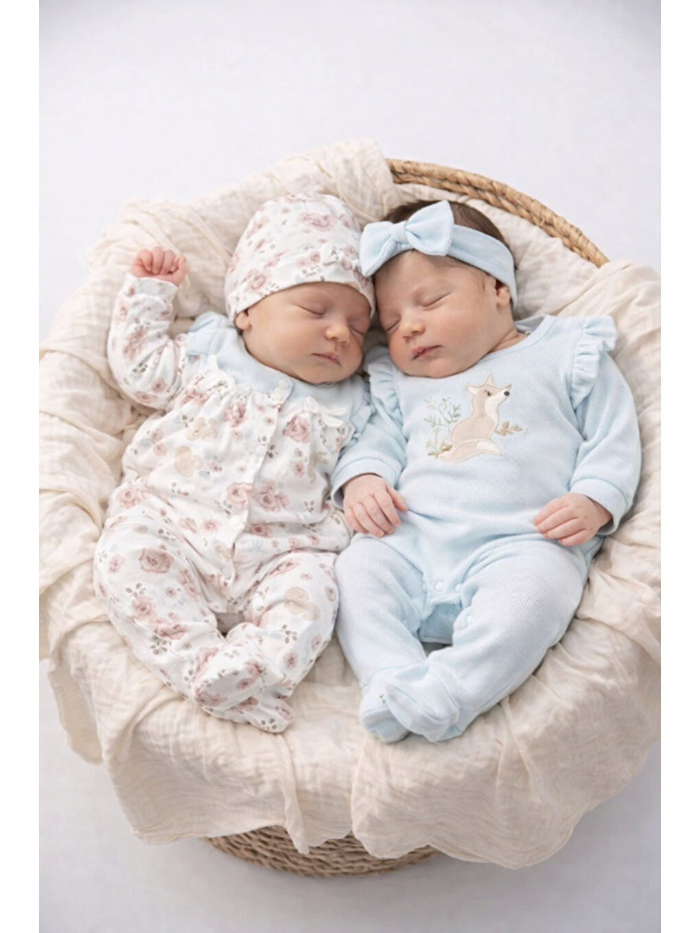 Mavi Kız Bebek 4lü Tulum Seti Şapkalı Saç Bantlı Pamuklu Hediyelik