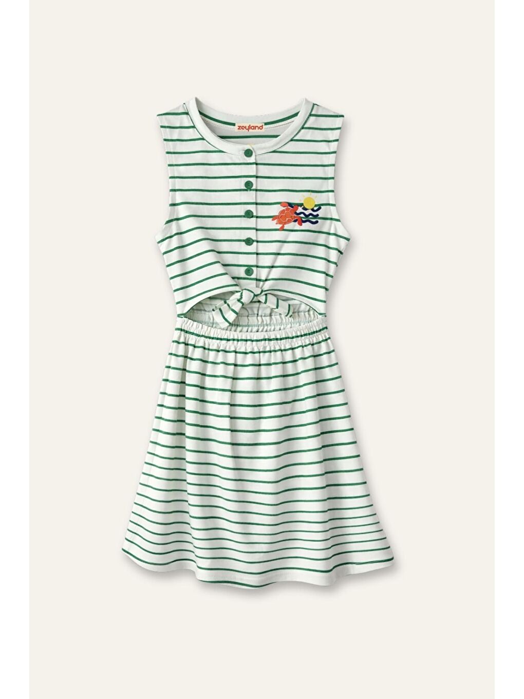 Kız Çocuk Çizgili Örme Elbise  - Yeşil-2