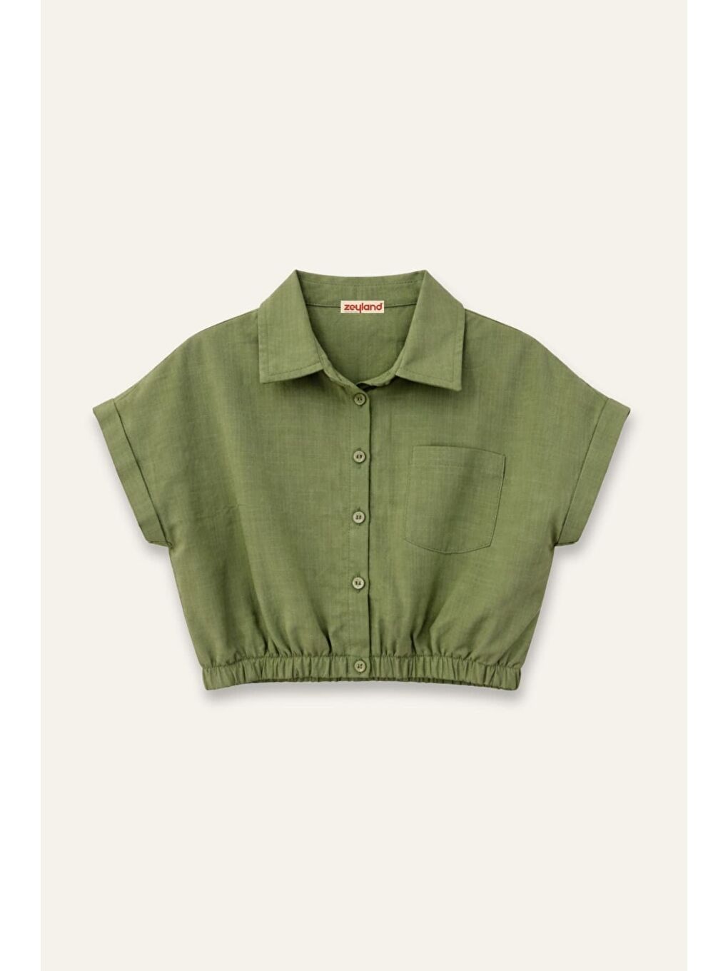 Kız Çocuk Cep Detaylı Gömlek  - Haki