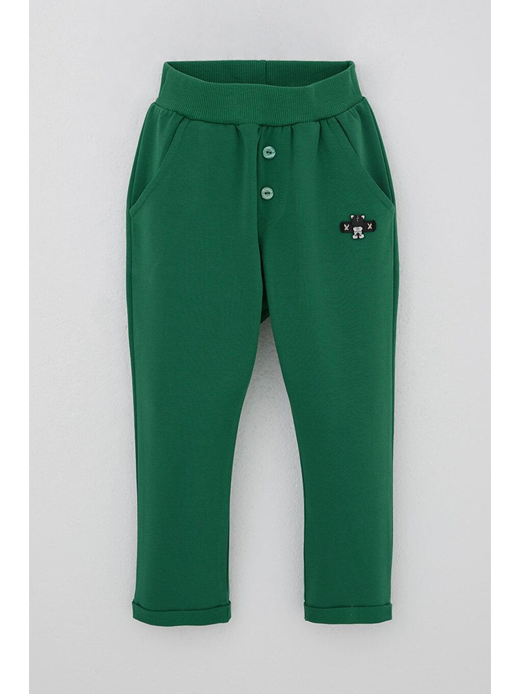 Erkek Bebek Eşofman Altı Ayıcık Armalı Düğme Aksesuarlı Koyu Yeşil (9 Ay-3 Yaş)