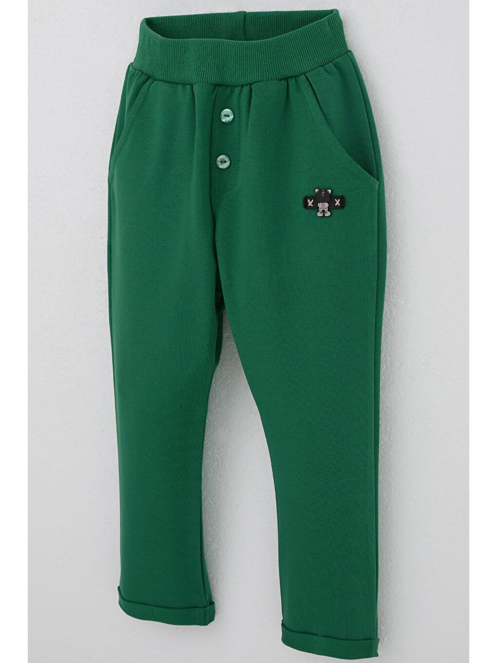 Erkek Bebek Eşofman Altı Ayıcık Armalı Düğme Aksesuarlı Koyu Yeşil (9 Ay-3 Yaş)-2