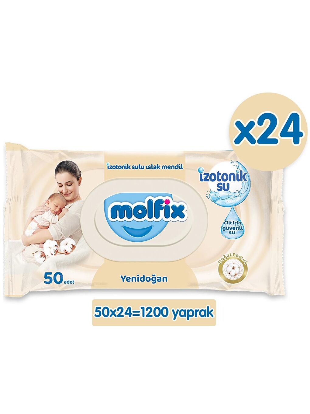 Molfix Renksiz İzotonik Sulu Islak Mendil Yenidoğan 50 lix24 Adet(1200 Yaprak)