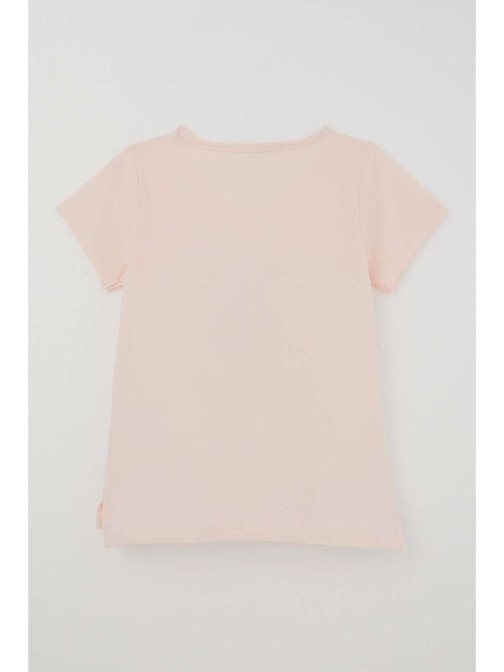 Pembe Kız Çocuk Kısa Kollu Tişört Kabartmalı Çiçek & Yazı Baskılı Pudra (5-10 Yaş)-1