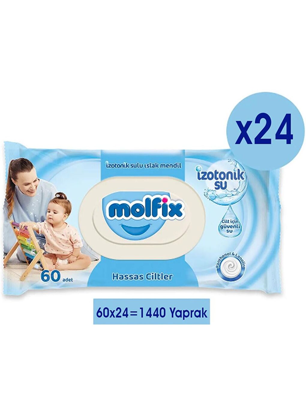 Molfix Renksiz İzotonik Hassas Ciltler Islak Havlu 60lı x 24 Adet(1440 Yaprak)