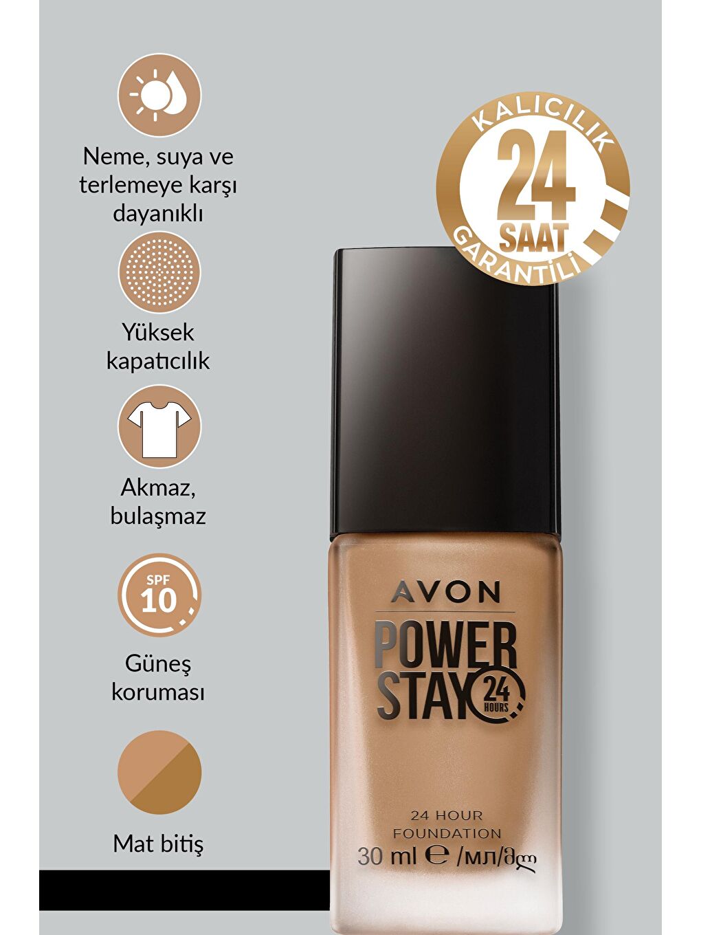 AVON Renksiz True Power Stay Mat Fondöten 30 Ml. Sun Beige - 1