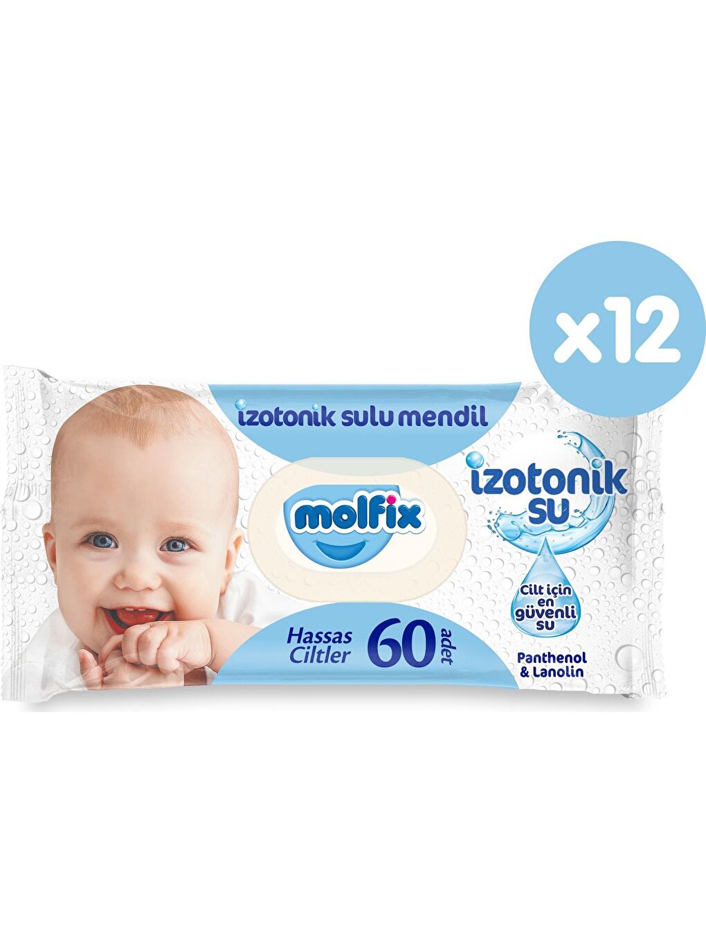 Molfix İzotonik Sulu Mendil Hassas 60 lı x 12 Adet (720 Yaprak) - 1