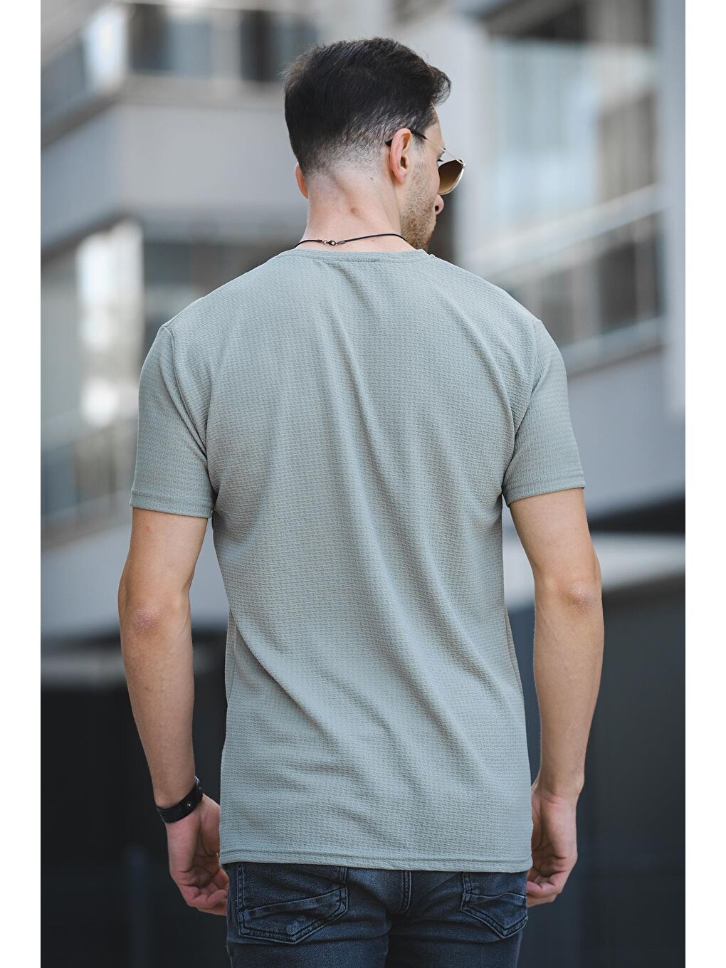 Yeşil Ft Dont Limit Baskılı Waffle Bisiklet Yaka Elastanlı Slim Fit Erkek Tişört-3