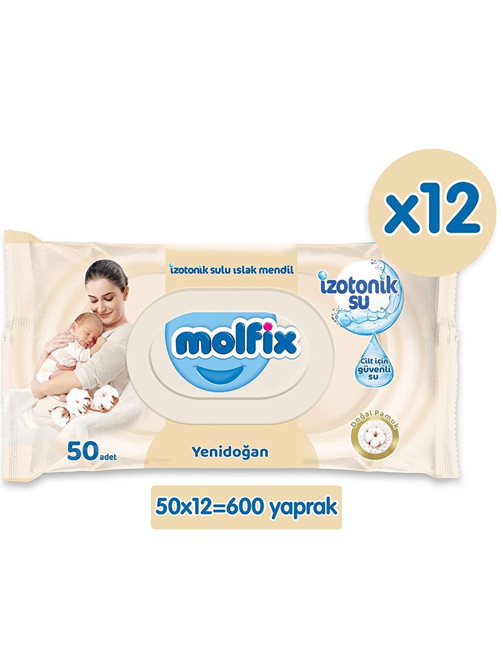 Molfix Renksiz İzotonik Sulu Mendil Yenidoğan 50 li x 12 Adet (600 Yaprak)