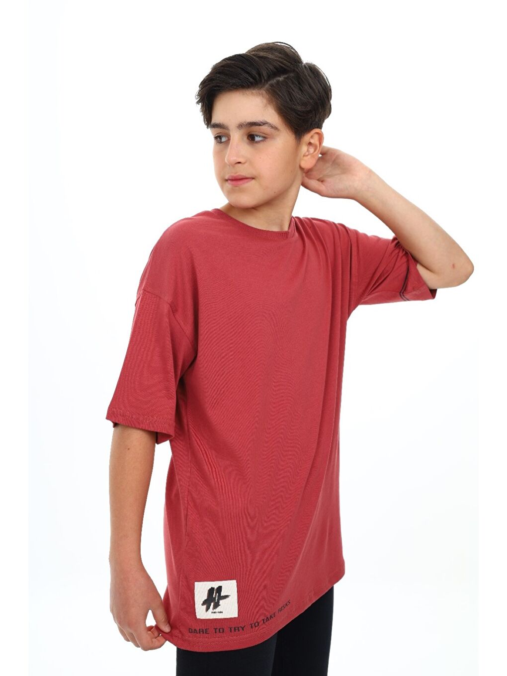 Kahverengi Erkek Çocuk Bisiklet Yaka Düşük Omuz Kısa Kollu Arma Detaylı  Baskılı Tişört  24498-6