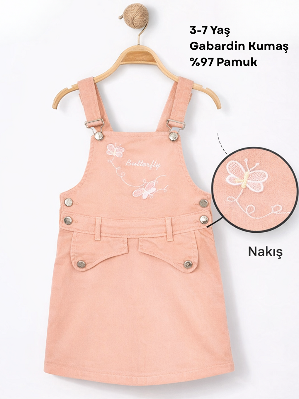 Pembe Somon Gabardin Kız Çocuk Tulum-1