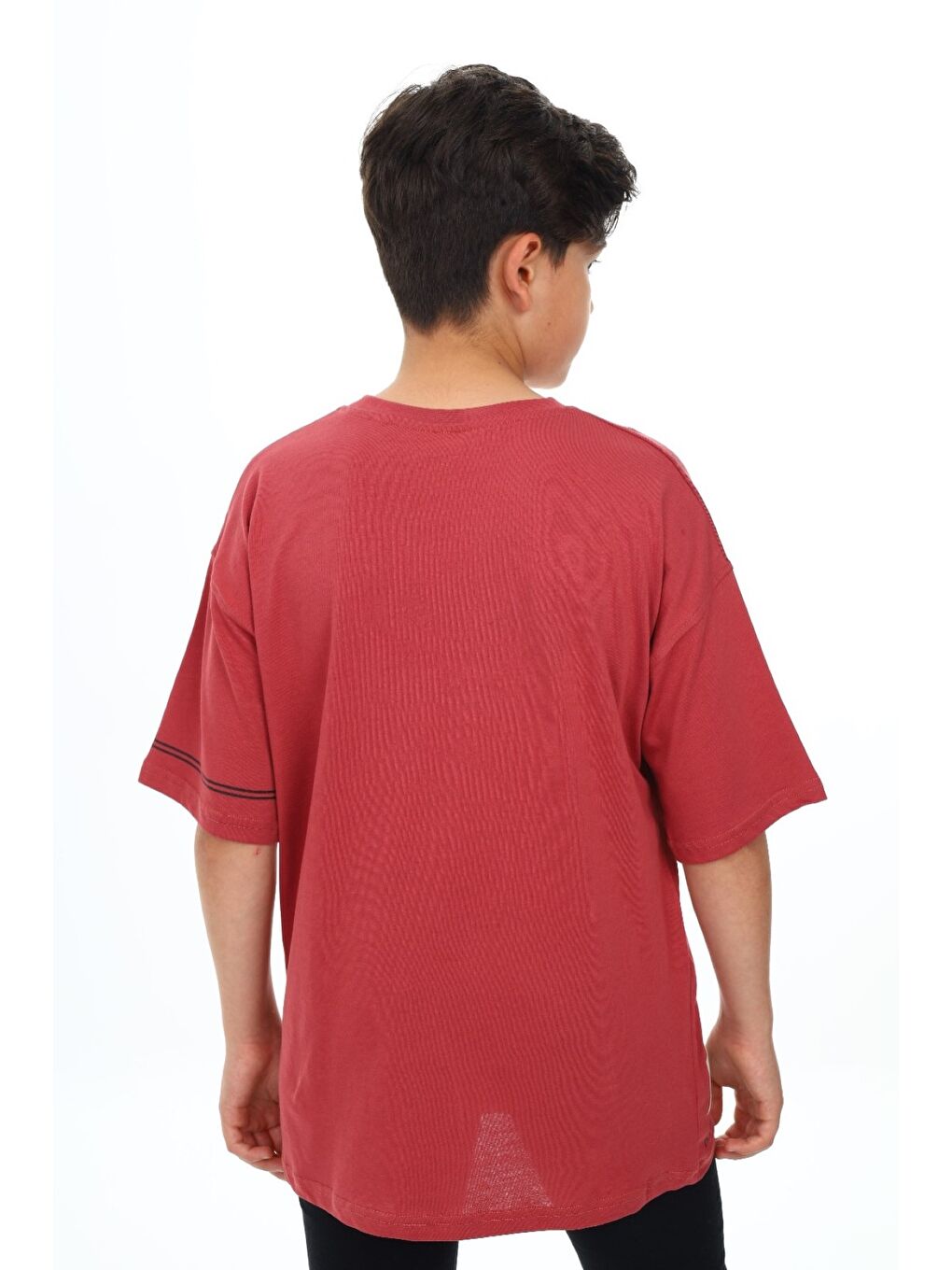 Kahverengi Erkek Çocuk Bisiklet Yaka Düşük Omuz Kısa Kollu Arma Detaylı  Baskılı Tişört  24498-7