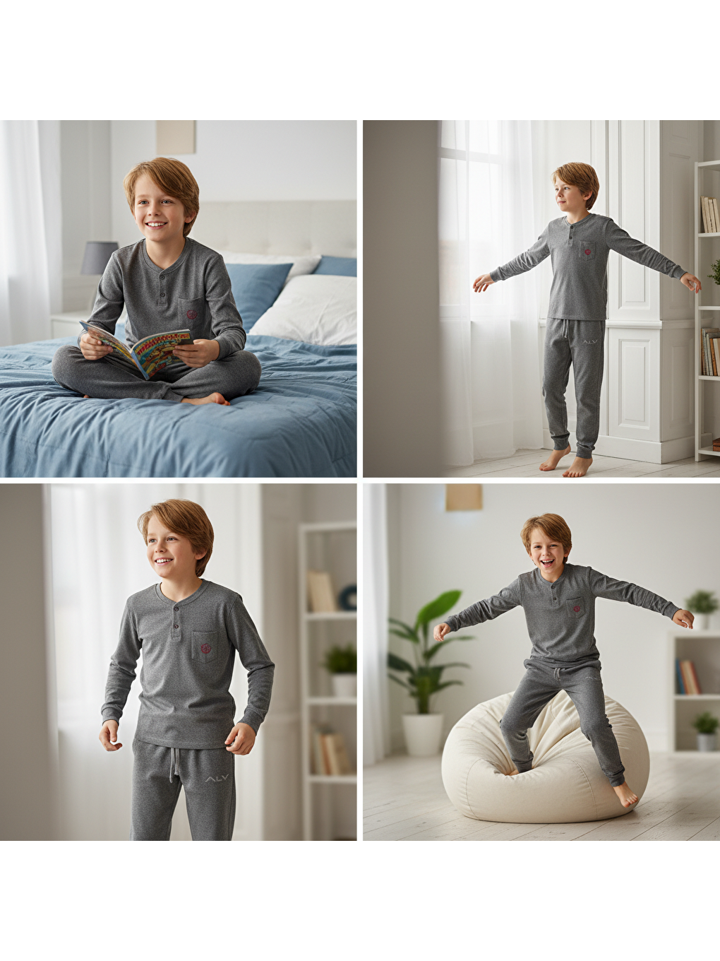 Genç Erkek Pamuklu Koyu Gri Renk Pijama Takımı Al007 V2 Bb2437-4