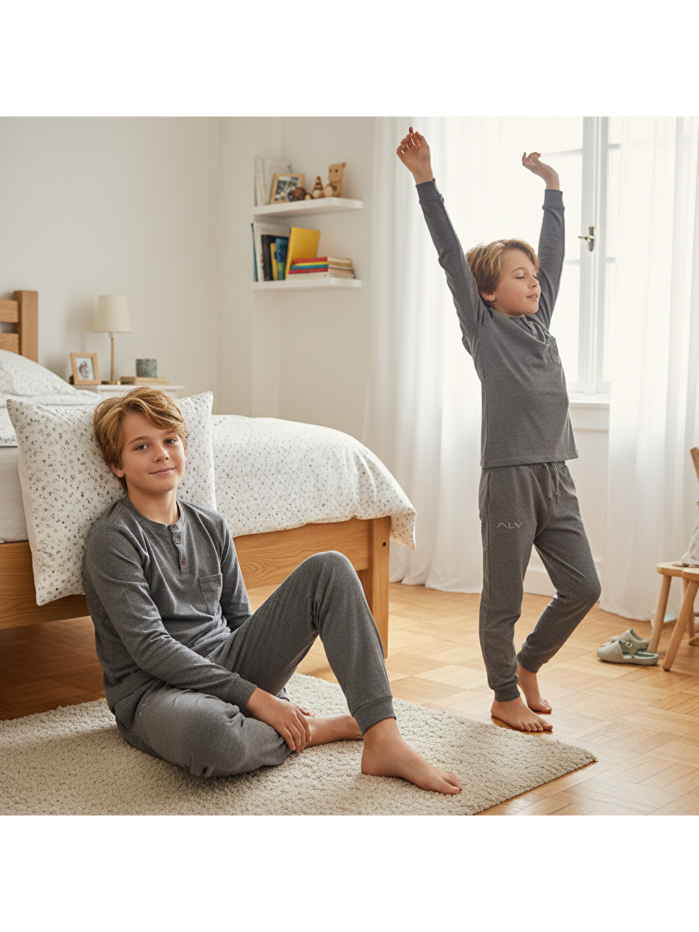 Genç Erkek Pamuklu Koyu Gri Renk Pijama Takımı Al007 V2 Bb2437-6