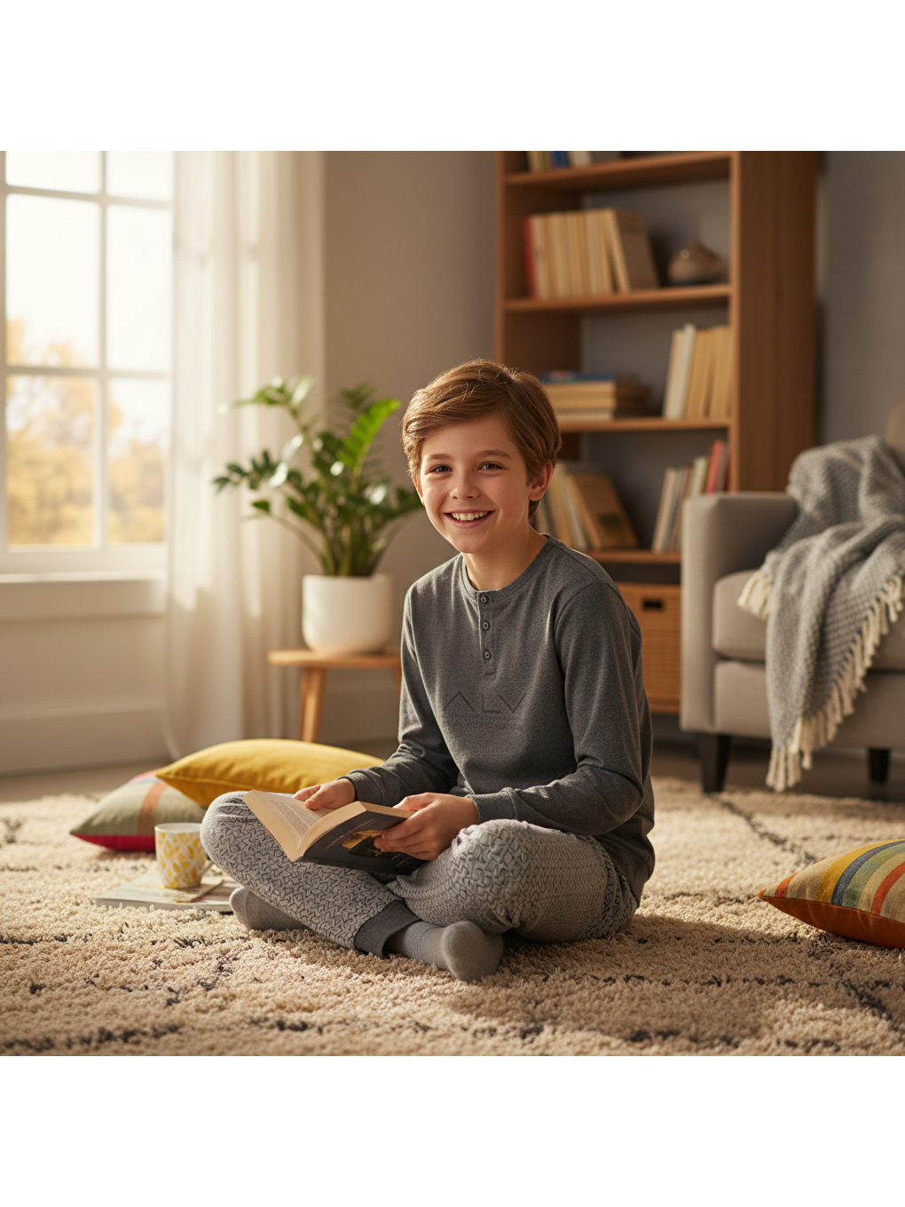 Genç Erkek Pamuklu Gri Melanj Renk Pijama Takımı Al001 V2 Bb2432-2