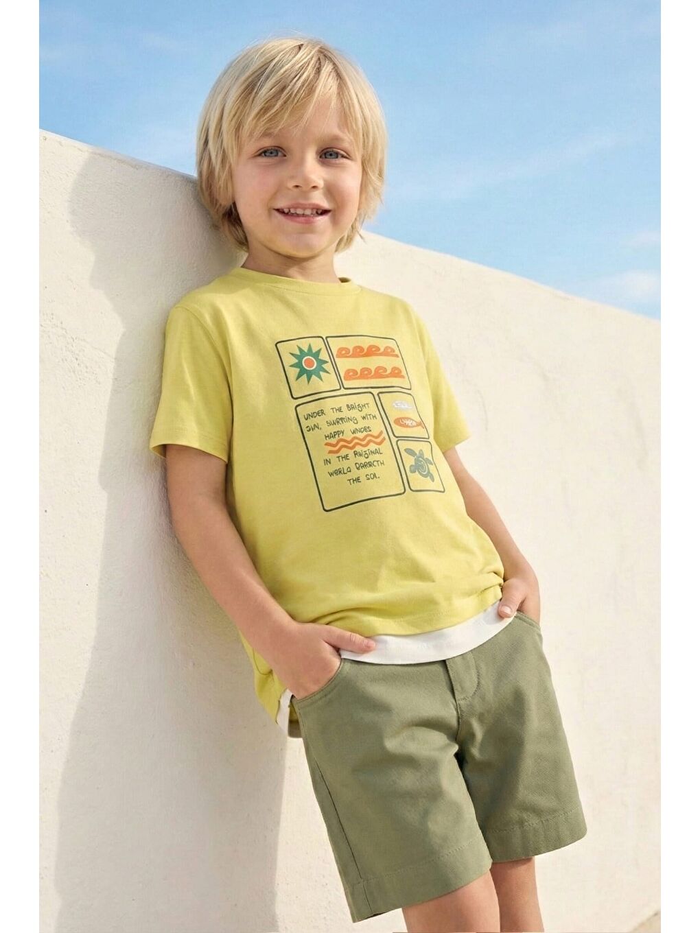 Erkek Çocuk Baskılı T-Shirt  - Sarı