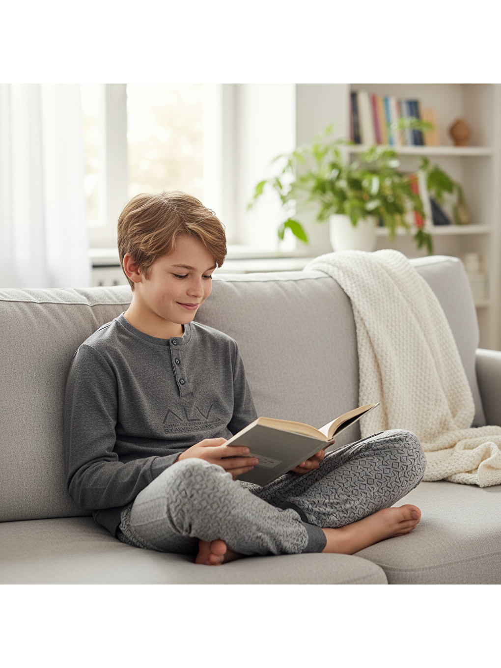 Genç Erkek Pamuklu Gri Melanj Renk Pijama Takımı Al001 V2 Bb2432-5