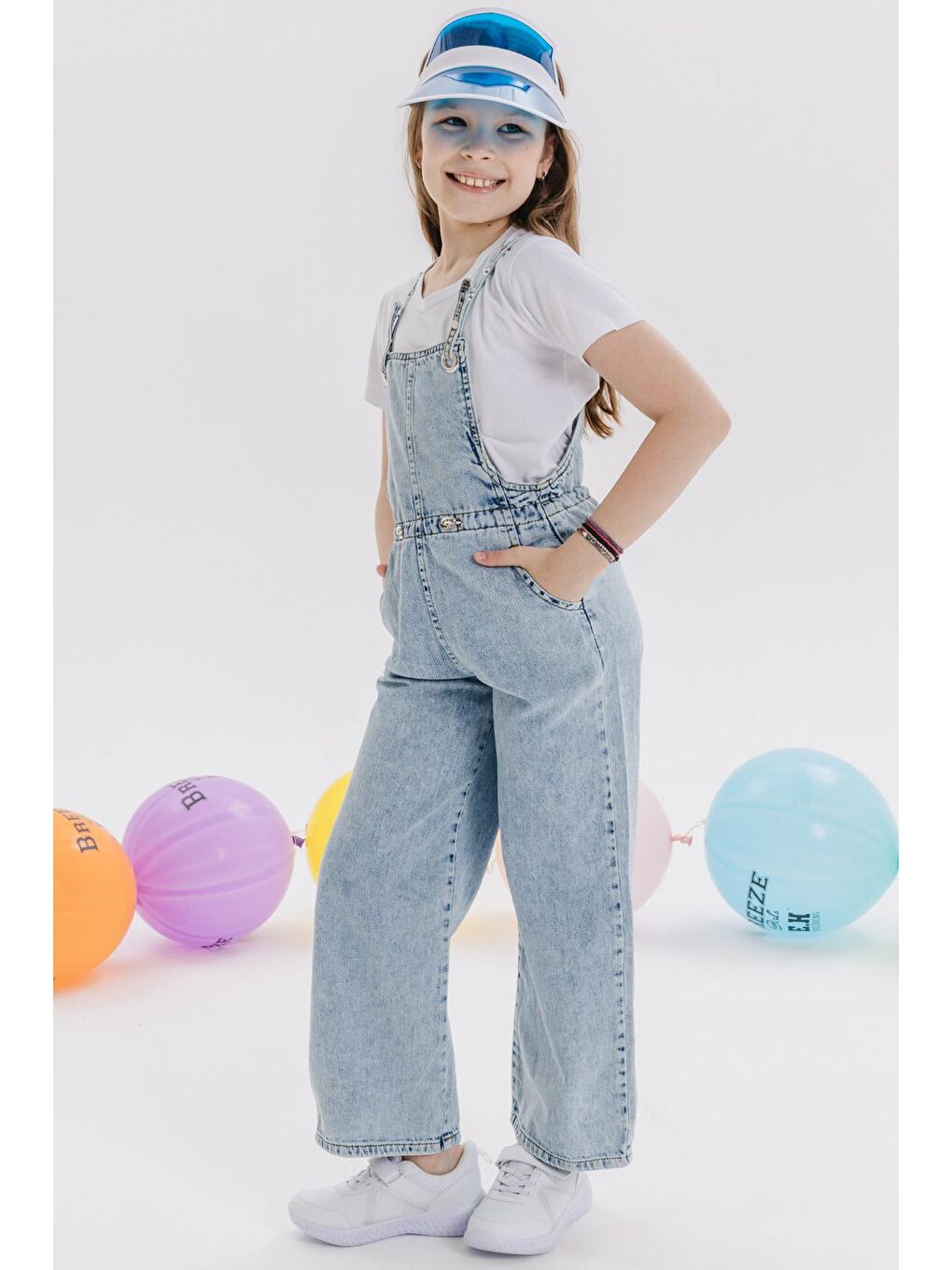 Kız Çocuk Jean Salopet Tulum Geniş Paça Çıtçıtlı Açık Mavi-1