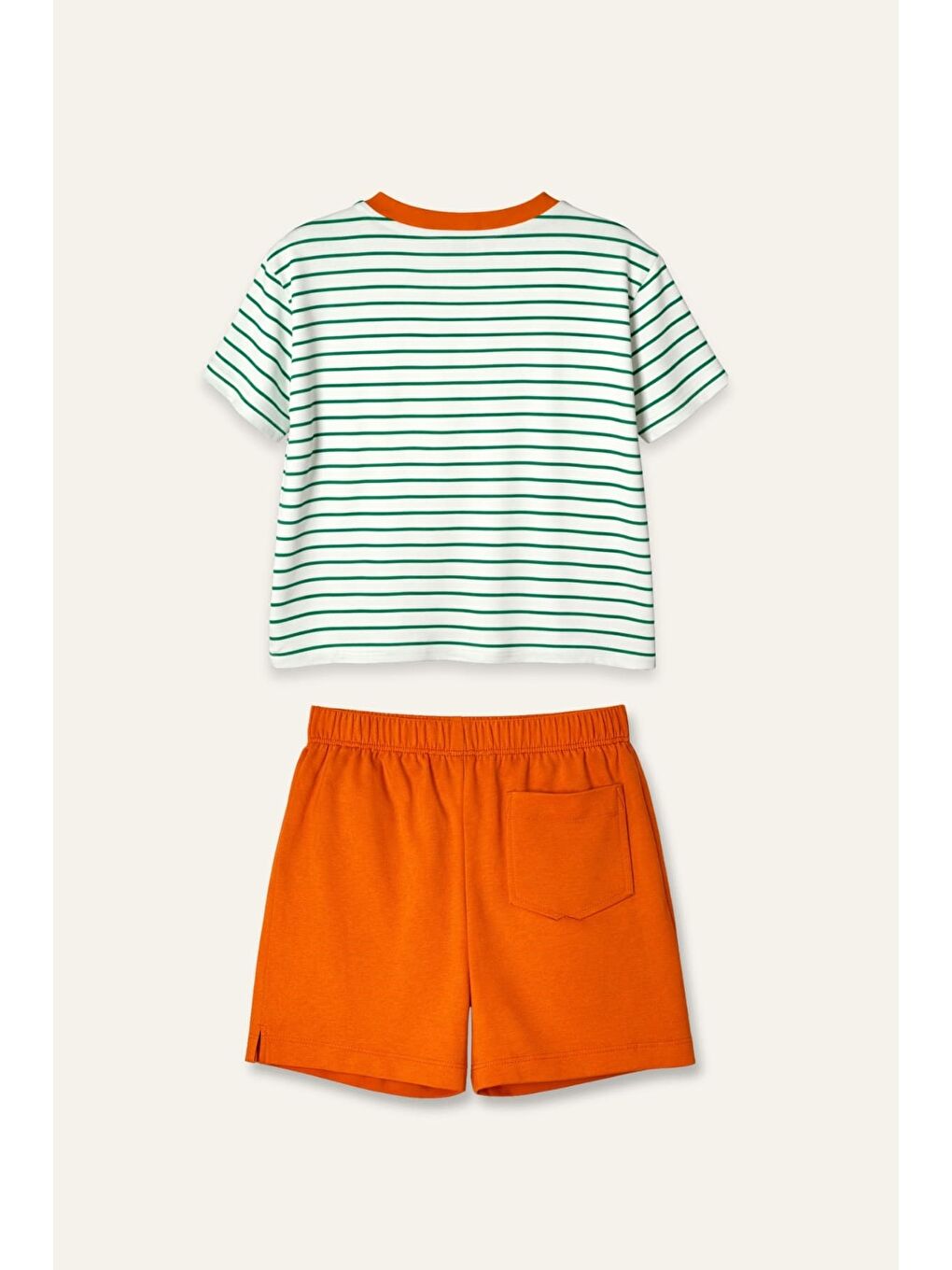 Kız Çocuk Çizgili T-Shirt Ve Şort Takım  - Turuncu-3