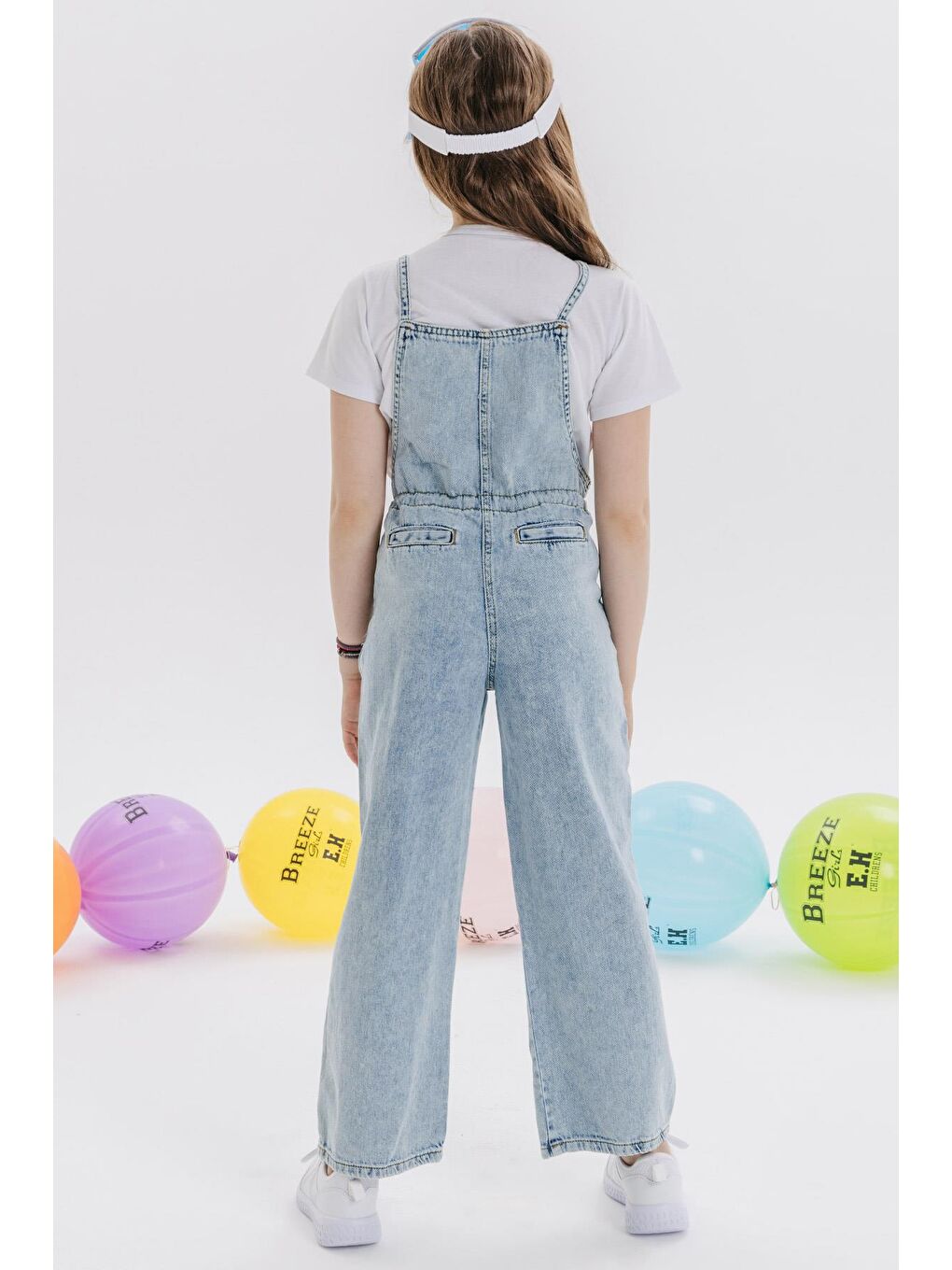 Kız Çocuk Jean Salopet Tulum Geniş Paça Çıtçıtlı Açık Mavi-2