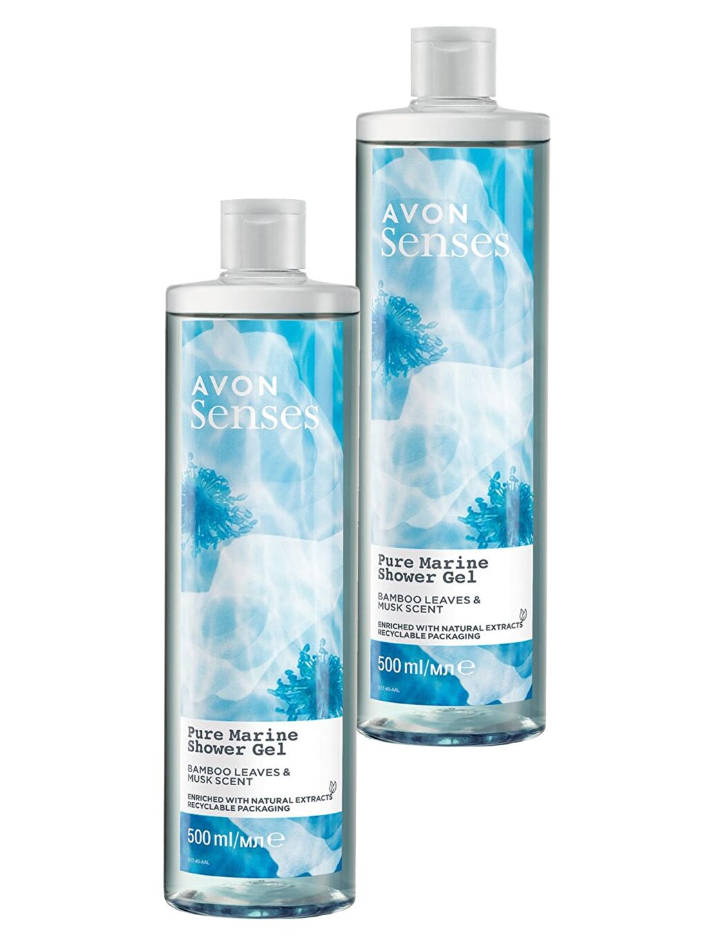 AVON Renksiz Senses Pure Marine Bambu Yaprağı ve Misk Kokulu Duş Jeli 500 Ml. İkili Set