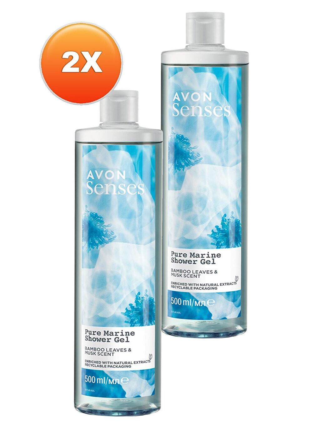 AVON Renksiz Senses Pure Marine Bambu Yaprağı ve Misk Kokulu Duş Jeli 500 Ml. İkili Set - 1