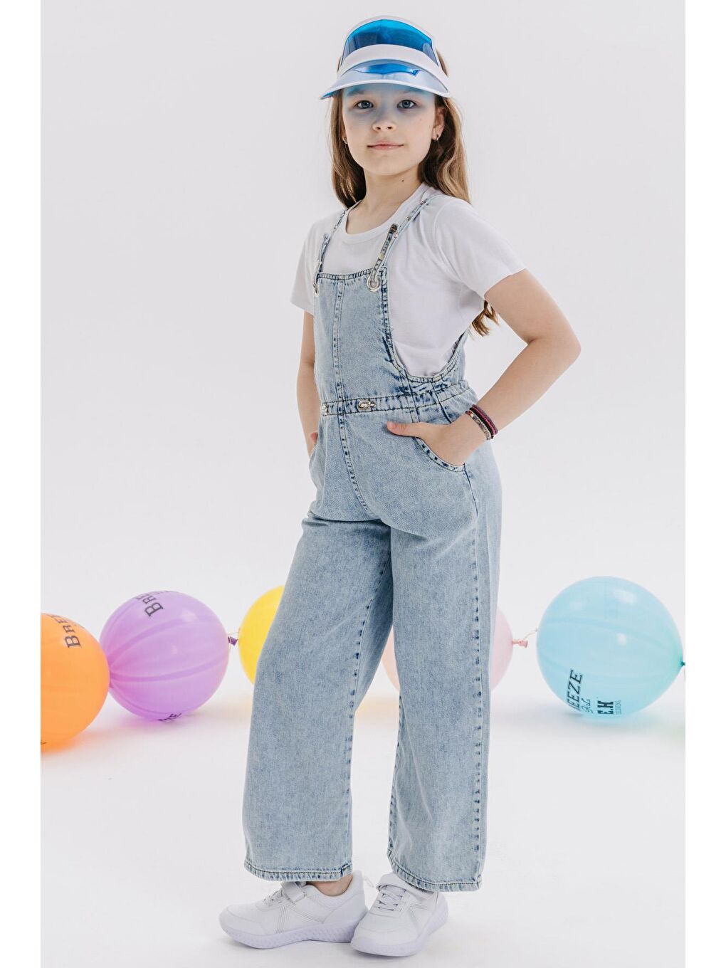 Kız Çocuk Jean Salopet Tulum Geniş Paça Çıtçıtlı Açık Mavi-3