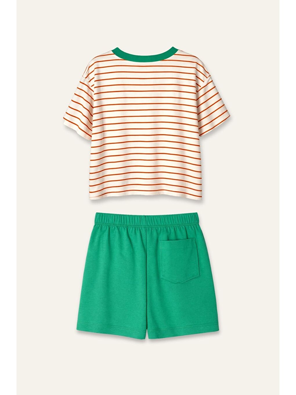 Kız Çocuk Çizgili T-Shirt Ve Şort Takım  - Yeşil-2