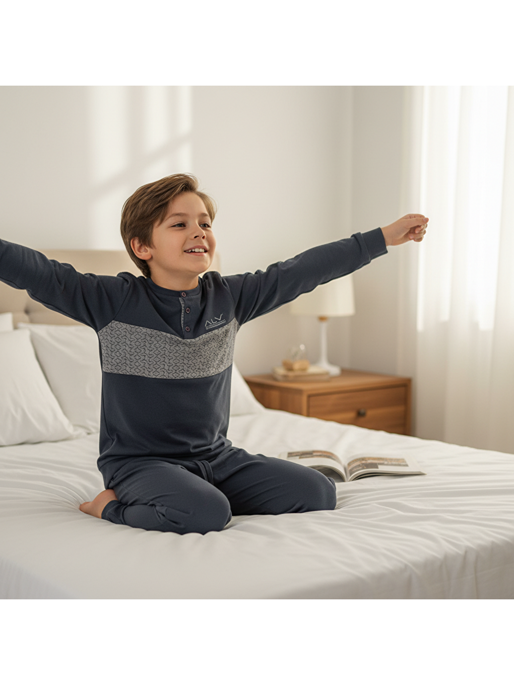 Gri Genç Erkek Pamuklu Füme Renk Pijama Takımı Al002 V2 Bb2433-1