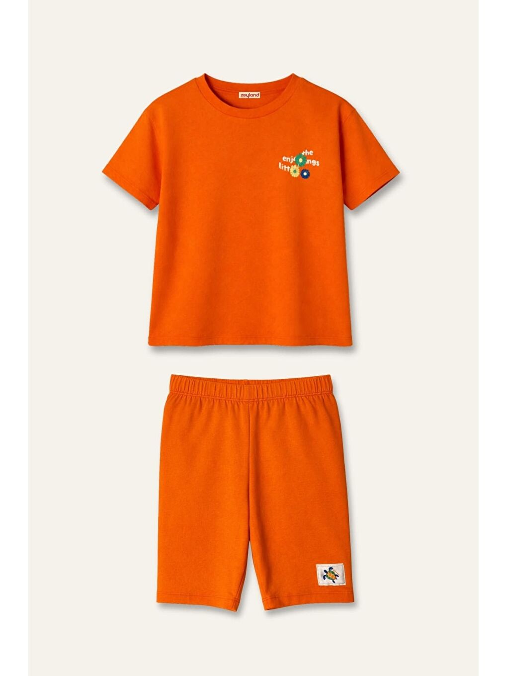 Kız Çocuk Baskılı T-Shirt Ve Tayt Takım  - Turuncu-2