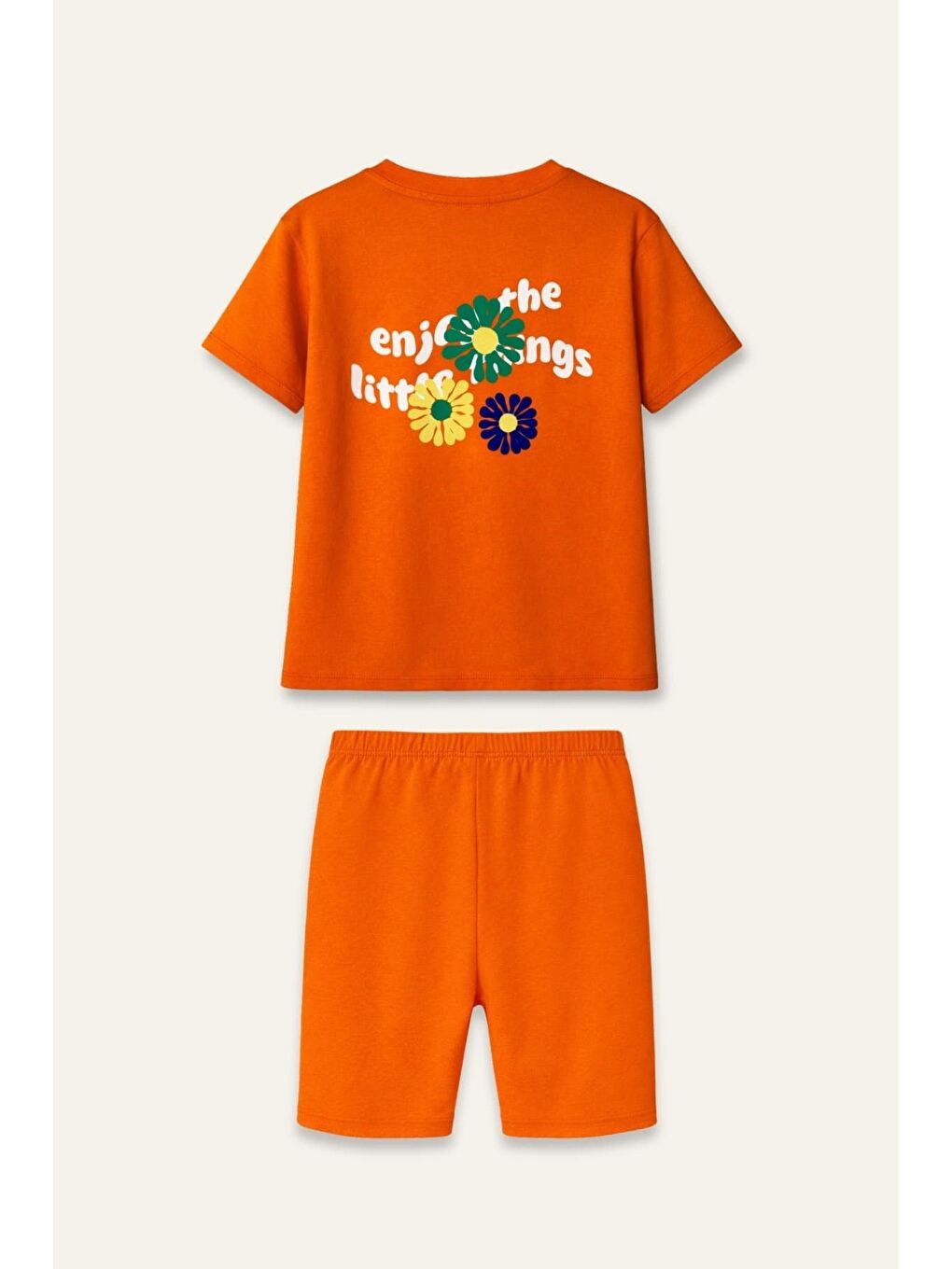Kız Çocuk Baskılı T-Shirt Ve Tayt Takım  - Turuncu-3