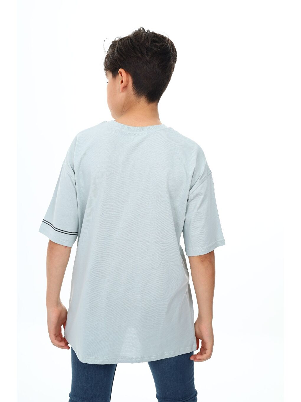 Yeşil Erkek Çocuk Bisiklet Yaka Düşük Omuz Kısa Kollu Arma Detaylı  Baskılı Tişört  24498-4